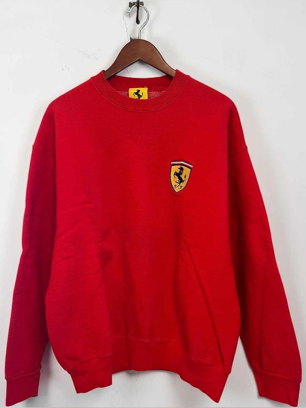 Ferrari Red Crew Neck Sweatshirt Embroidered Logo Cotton Pullover